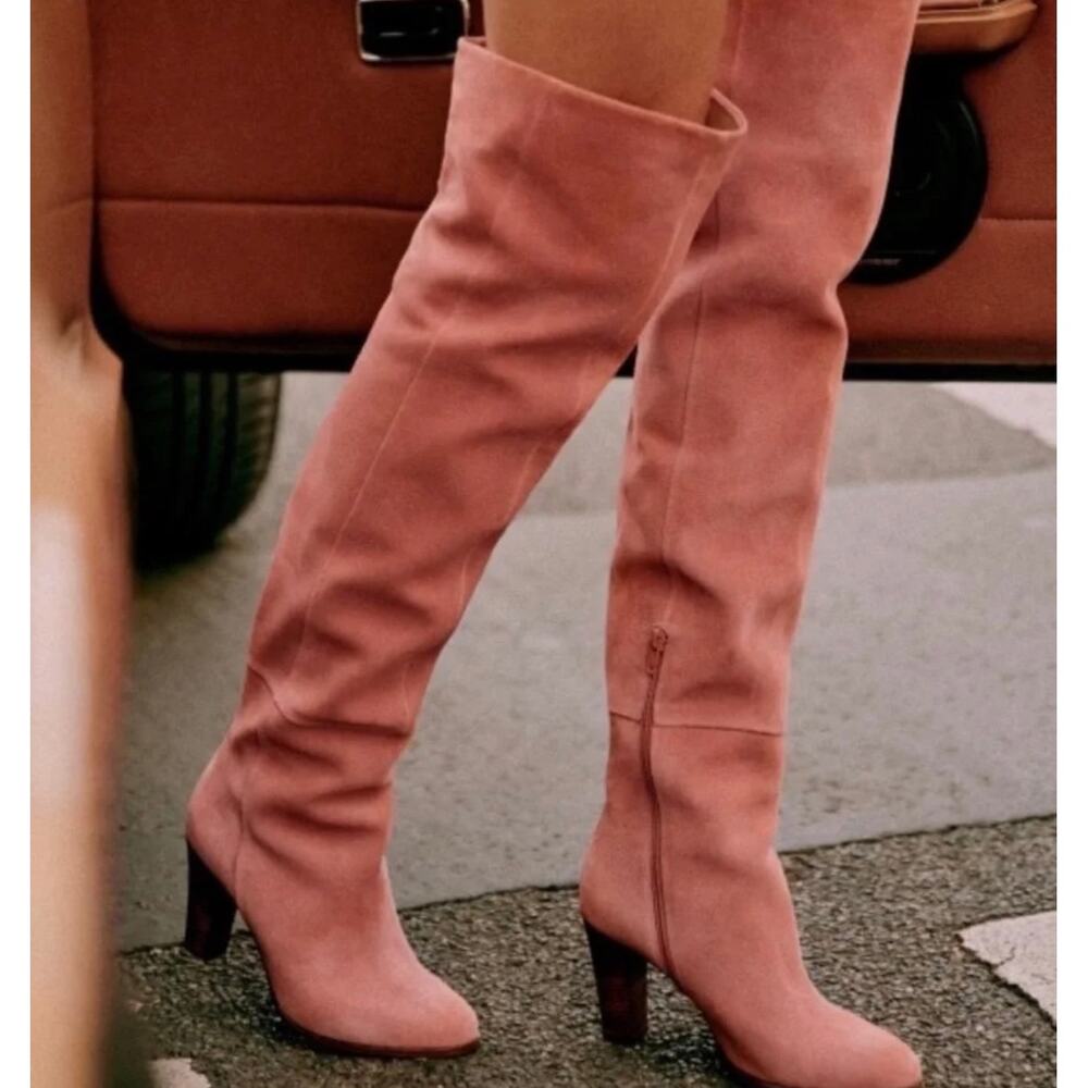 Sezane Anaelle Suede Over the Knee Boots EU 37 US 6 Dusty Pink 70s Romantic Boho - Picture 3 of 16